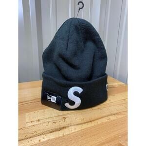 Supreme X New Era Black S Logo Beanie New!